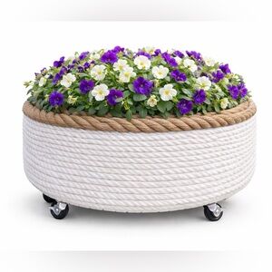 Handmade Rope Planter on Wheels